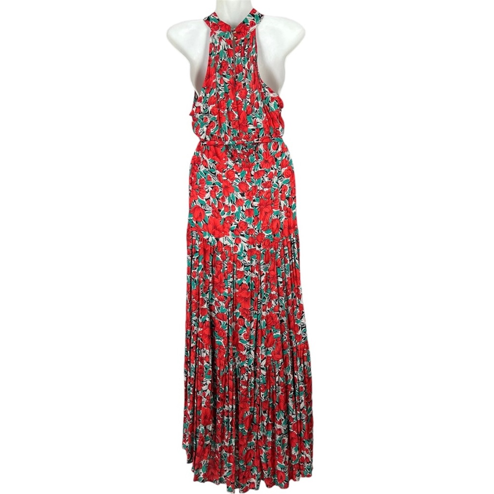 Ebby & I Midi Dress Floral Red Poppy Halter Neck Tie Waist Boho Size S 8 - Picture 6 of 16